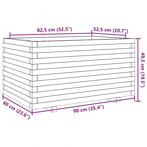 Plantekasse i massivt fyrretræ 90 x 60 x 49,5 cm - gyldenbrun