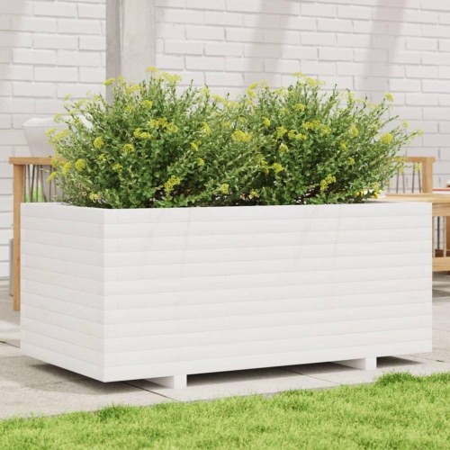 Plantekasse i massivt fyrretræ 110 x 60 x 49,5 cm - hvid