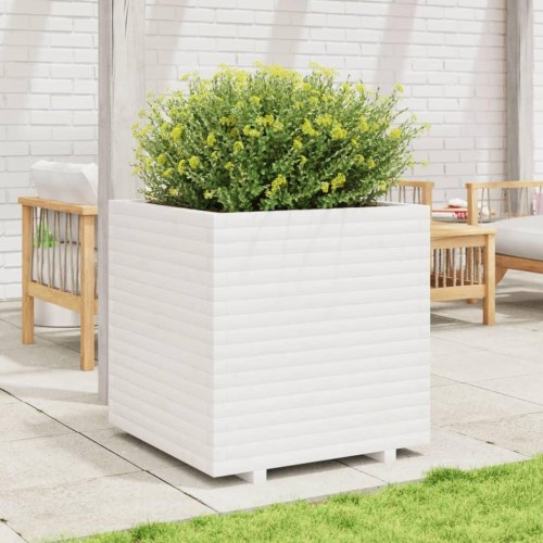 Plantekasse 70x70x72,5 cm massivt fyrretræ hvid