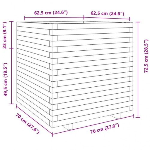 Plantekasse 70x70x72,5 cm massivt fyrretræ hvid