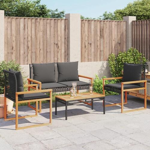 Loungesæt til haven 4 dele med hynder polyrattan sort