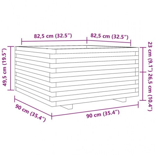 Plantekasse i massivt fyrretræ 90 x 90 x 49,5 cm - hvid