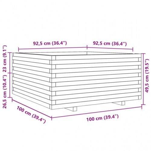 Plantekasse i massivt fyrretræ 100 x 100 x 49,5 cm - gyldenbrun