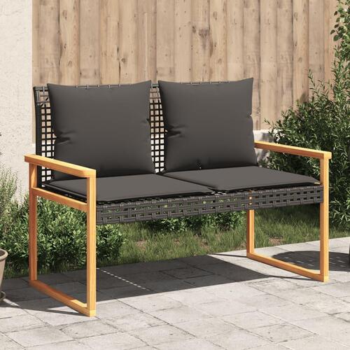 Havebænk med hynde polyrattan og akacietræ sort