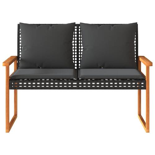 Havebænk med hynde polyrattan og akacietræ sort