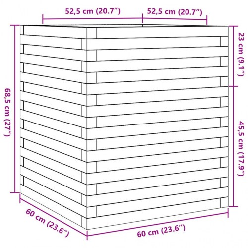 Plantekasse i massivt fyrretræ 60 x 60 x 68,5 cm - gyldenbrun