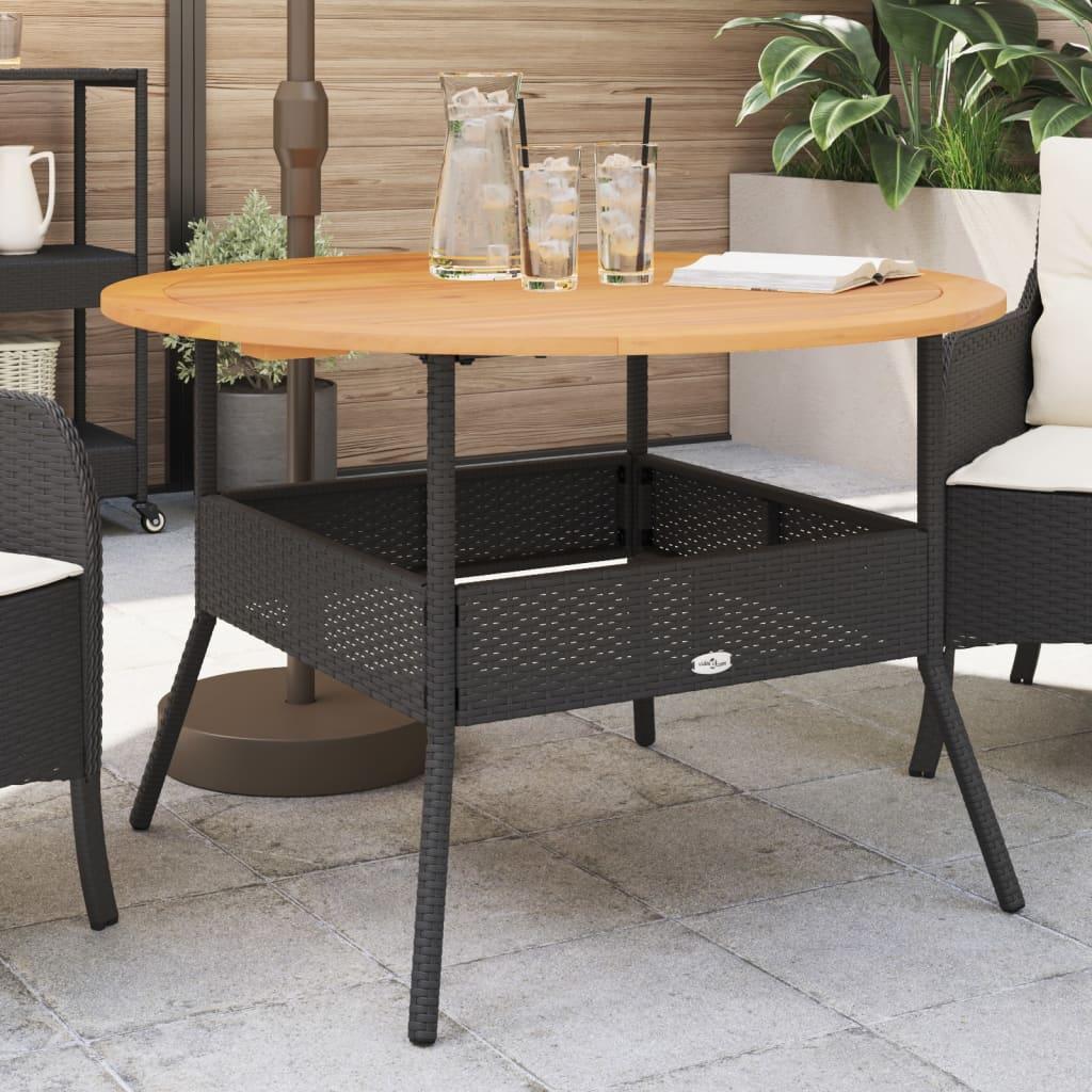 Havebord Med Akacietop Ø110X71 Cm Polyrattan - Sort