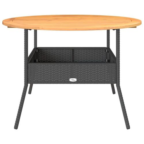 Havebord med akacietop Ø110x71 cm polyrattan sort