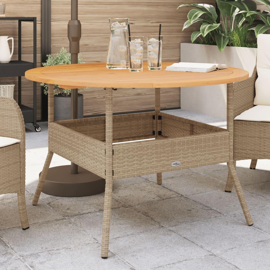 Havebord Med Akacietop Ø110X71 Cm Polyrattan - Beige