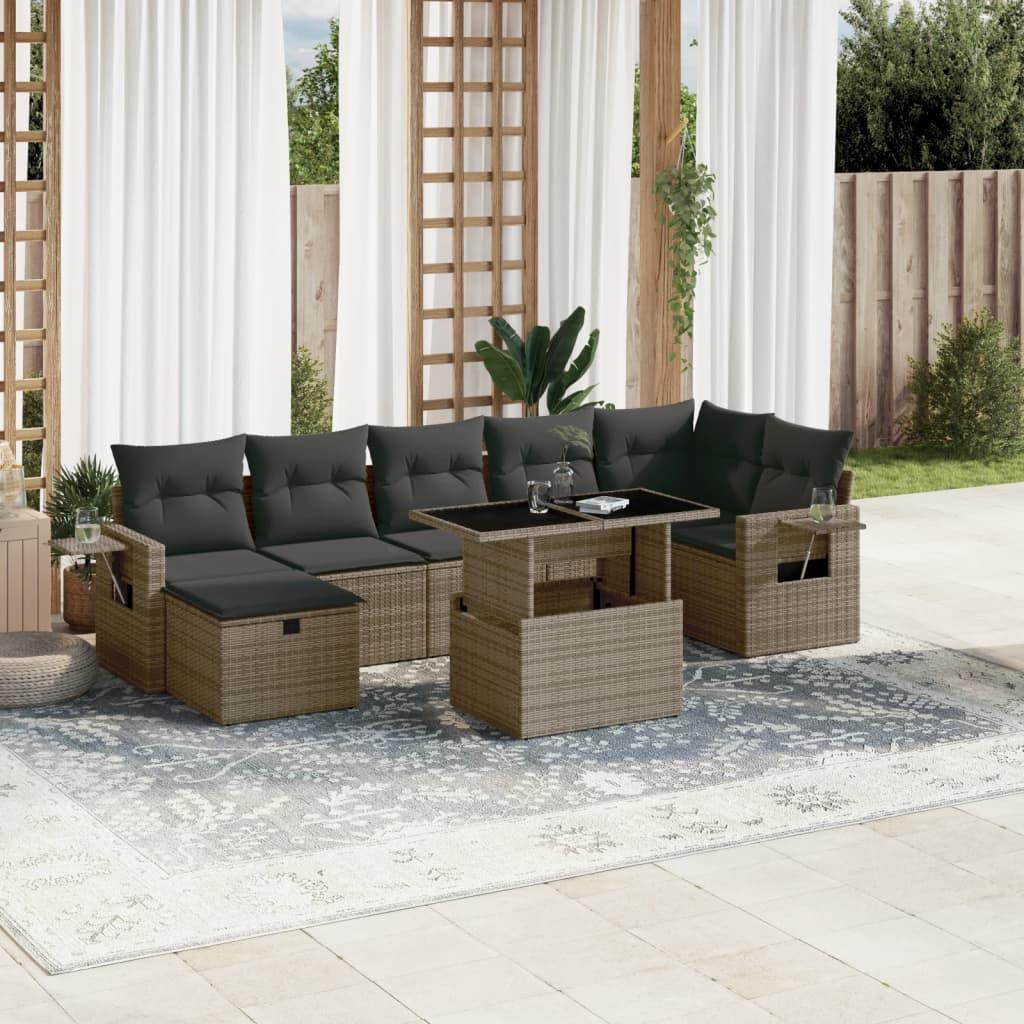 Sofasæt til haven 8 dele med hynder polyrattan grå