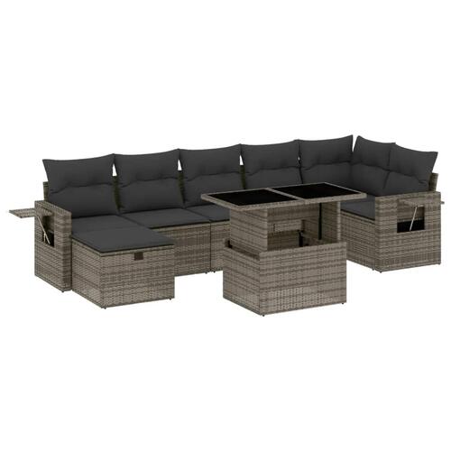Sofasæt til haven 8 dele med hynder polyrattan grå