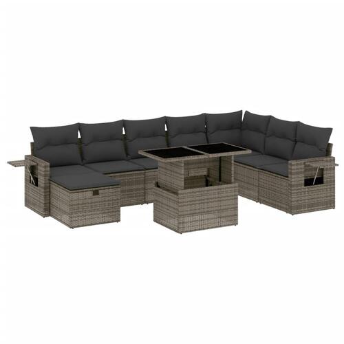 Sofasæt til haven 9 dele med hynder polyrattan grå