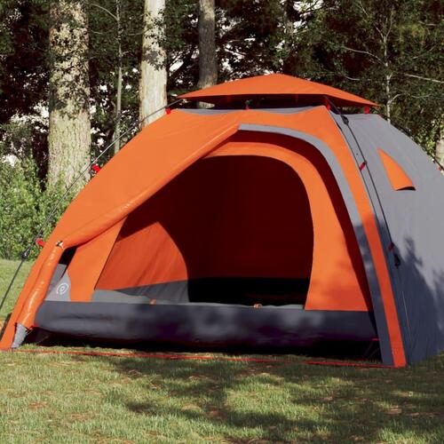 4-personers campingtelt kuppel quick-release grå og orange