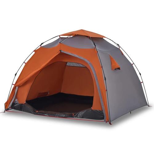 4-personers campingtelt kuppel quick-release grå og orange