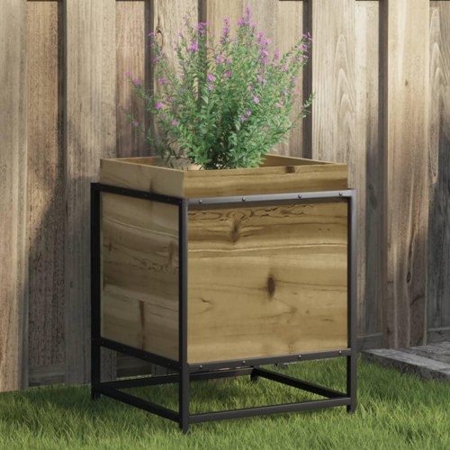 Plantekasse 40×40×50 cm i imprægneret fyrretræ med stålstel