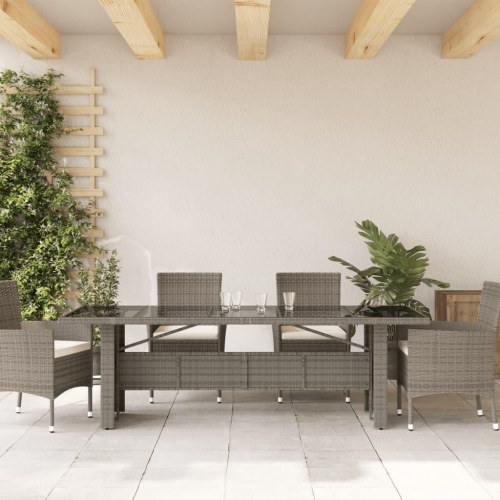 Havebord med glastop 240 × 90 × 75 cm i grå polyrattan