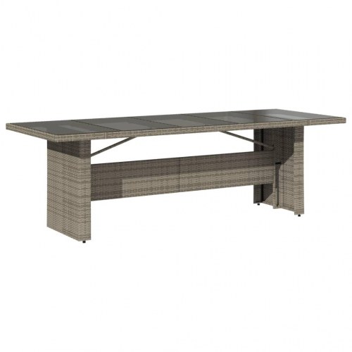 Havebord med glastop 240 × 90 × 75 cm i grå polyrattan