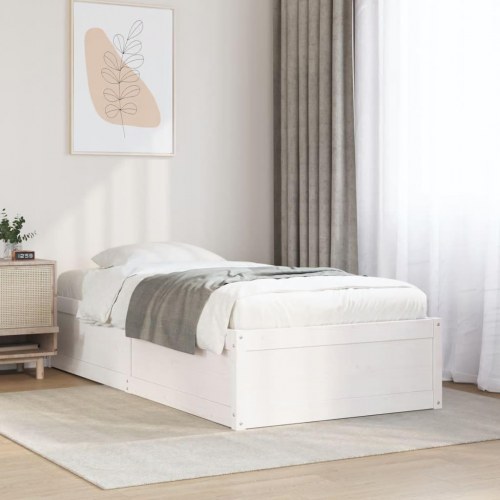 Sengeramme uden madras 75x190 cm massivt fyrretræ hvid