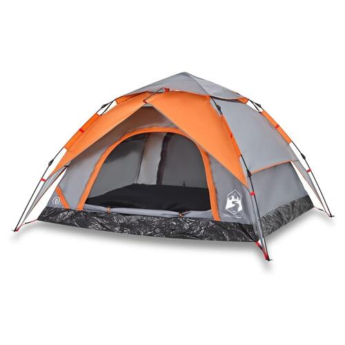4-personers campingtelt kuppel quick-release grå og orange