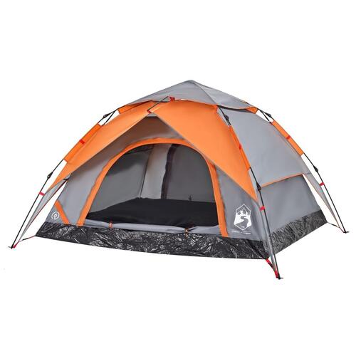 4-personers campingtelt kuppel quick-release grå og orange