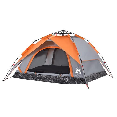 4-personers campingtelt kuppel quick-release grå og orange