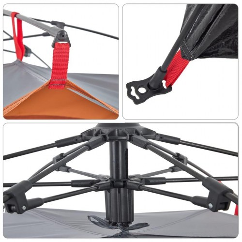 3-personers campingtelt kuppel quick-release grå og orange