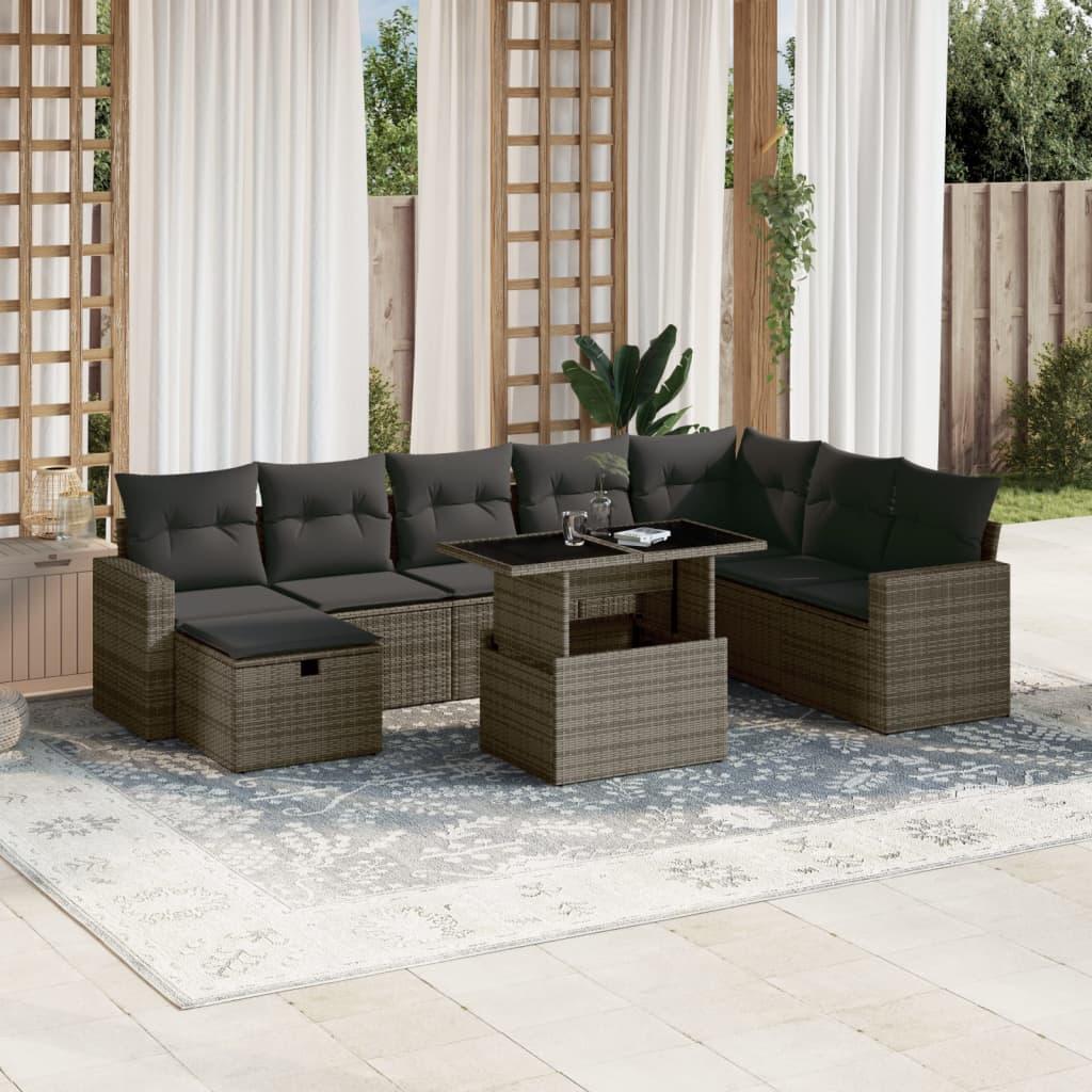 Sofasæt til haven 9 dele med hynder polyrattan grå