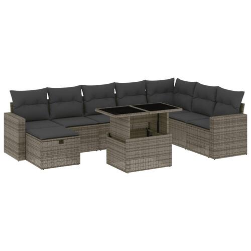 Sofasæt til haven 9 dele med hynder polyrattan grå