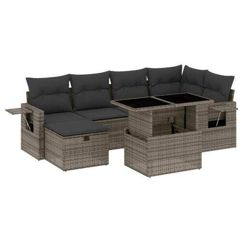 Sofaesæt til haven 7 dele med hynder polyrattan grå