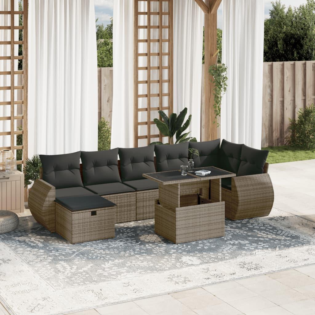 Sofasæt til haven 8 dele med hynder polyrattan grå