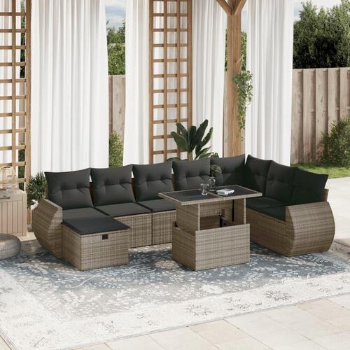 Sofasæt til haven 9 dele med hynder polyrattan grå
