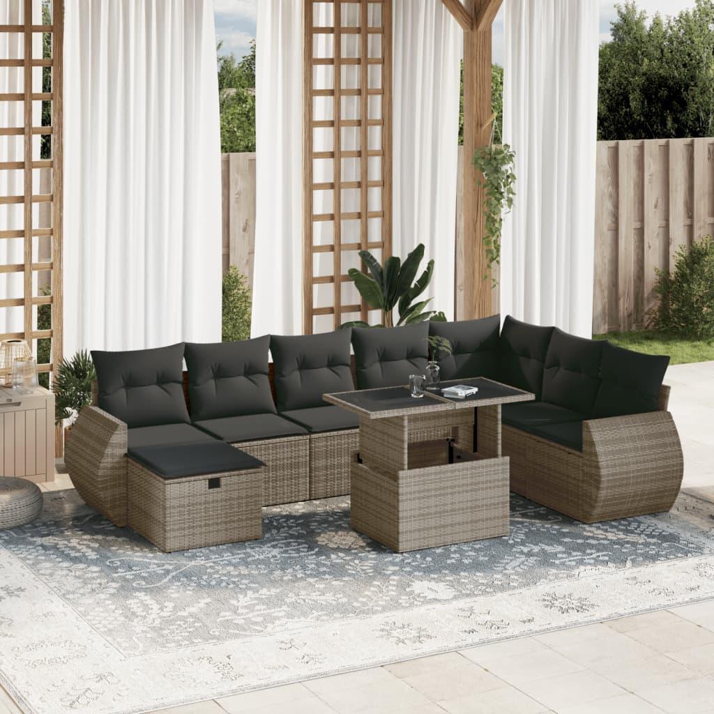 Sofasæt til haven 9 dele med hynder polyrattan grå