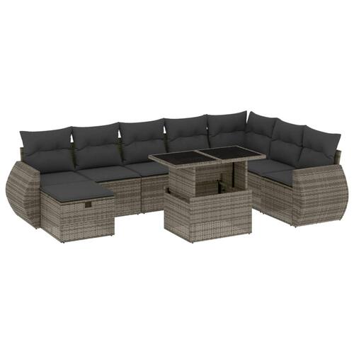 Sofasæt til haven 9 dele med hynder polyrattan grå