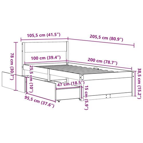 Sengeramme uden madras 100x200 cm massivt fyrretræ hvid