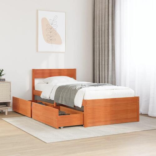 Sengeramme uden madras 75x190 cm massivt fyrretræ gyldenbrun