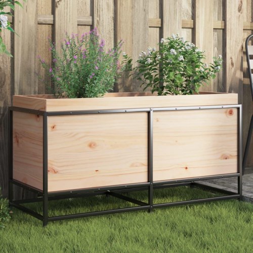 Plantekasse i massivt fyrretræ med stålstel - 100 × 40 × 50 cm