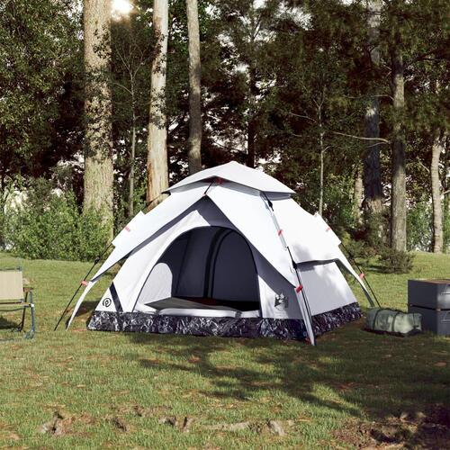 4-personers campingtelt kuppel quick-release mørklægning hvid