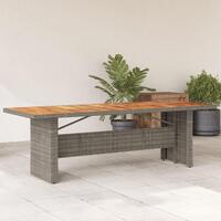 Havebord med akacietop 240x90x75 cm polyrattan grå