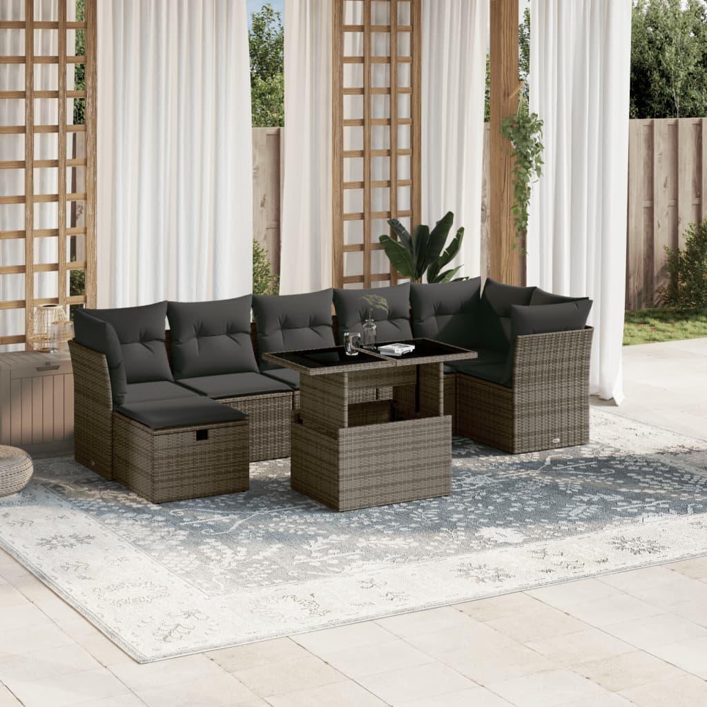 Sofasæt til haven 8 dele med hynder polyrattan grå