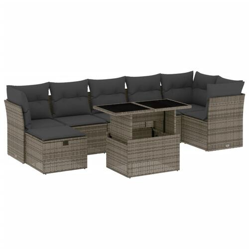 Sofasæt til haven 8 dele med hynder polyrattan grå