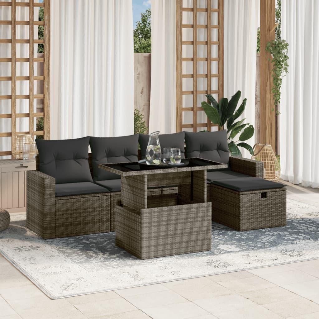 Sofasæt til haven 6 dele med hynder polyrattan grå billede