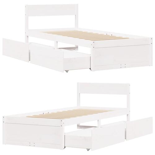 Sengeramme uden madras 90x200 cm massivt fyrretræ hvid