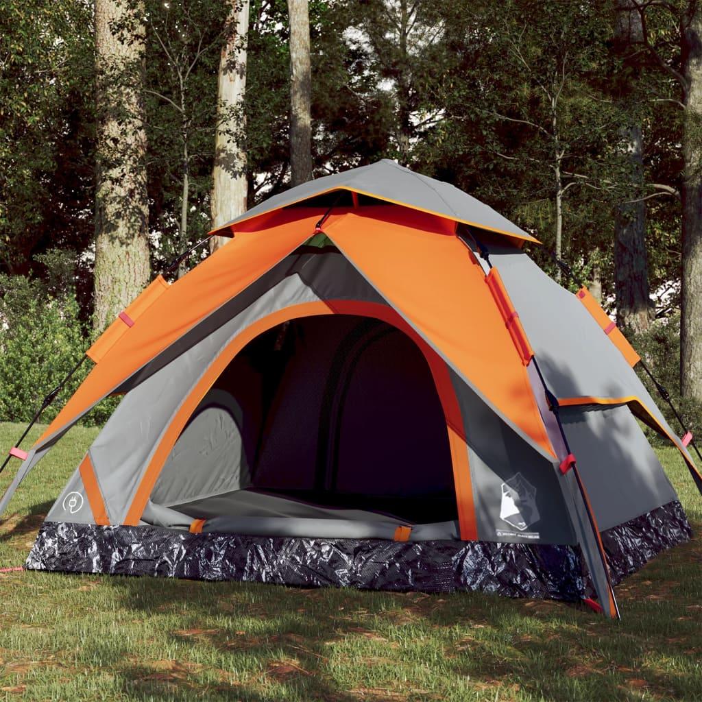 3-personers campingtelt kuppel quick-release grå og orange