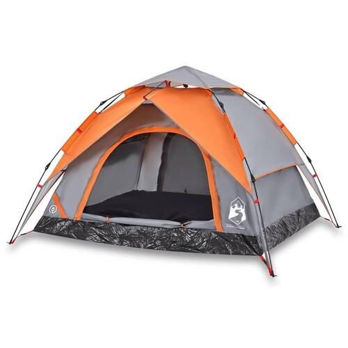 3-personers campingtelt kuppel quick-release grå og orange