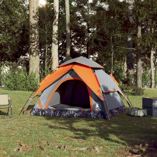 3-personers campingtelt kuppel quick-release grå og orange