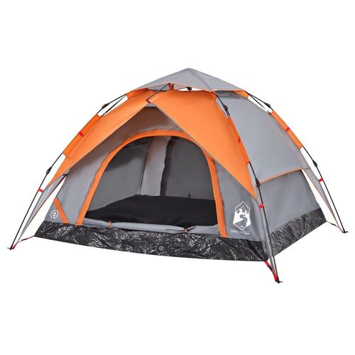 3-personers campingtelt kuppel quick-release grå og orange