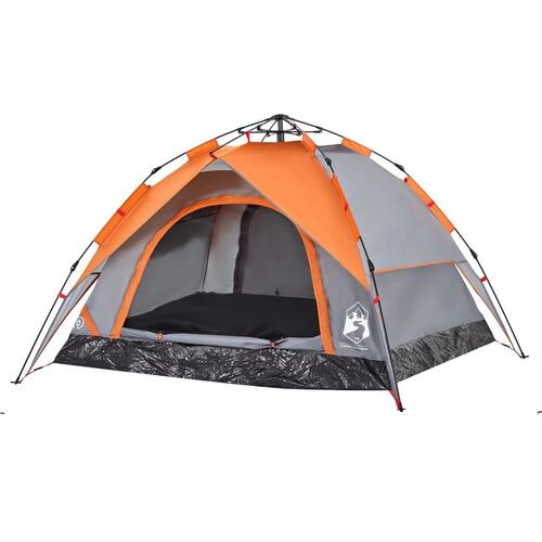 3-personers campingtelt kuppel quick-release grå og orange