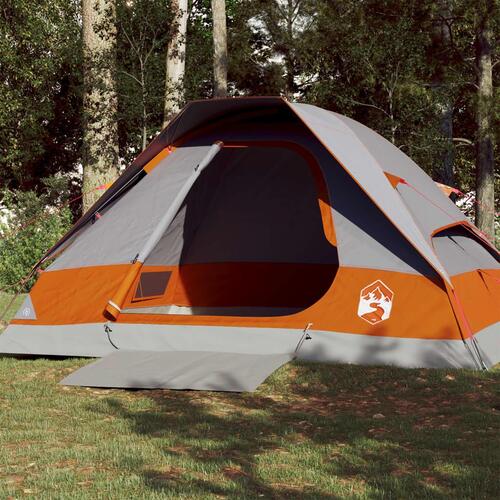 4-personers campingtelt vandafvisende grå og orange