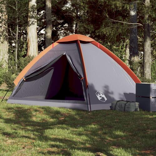 4-personers campingtelt vandafvisende grå og orange