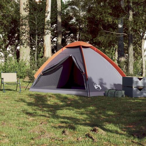 4-personers campingtelt vandafvisende grå og orange